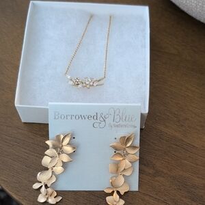 Gold Floral Necklace and Earrings Set